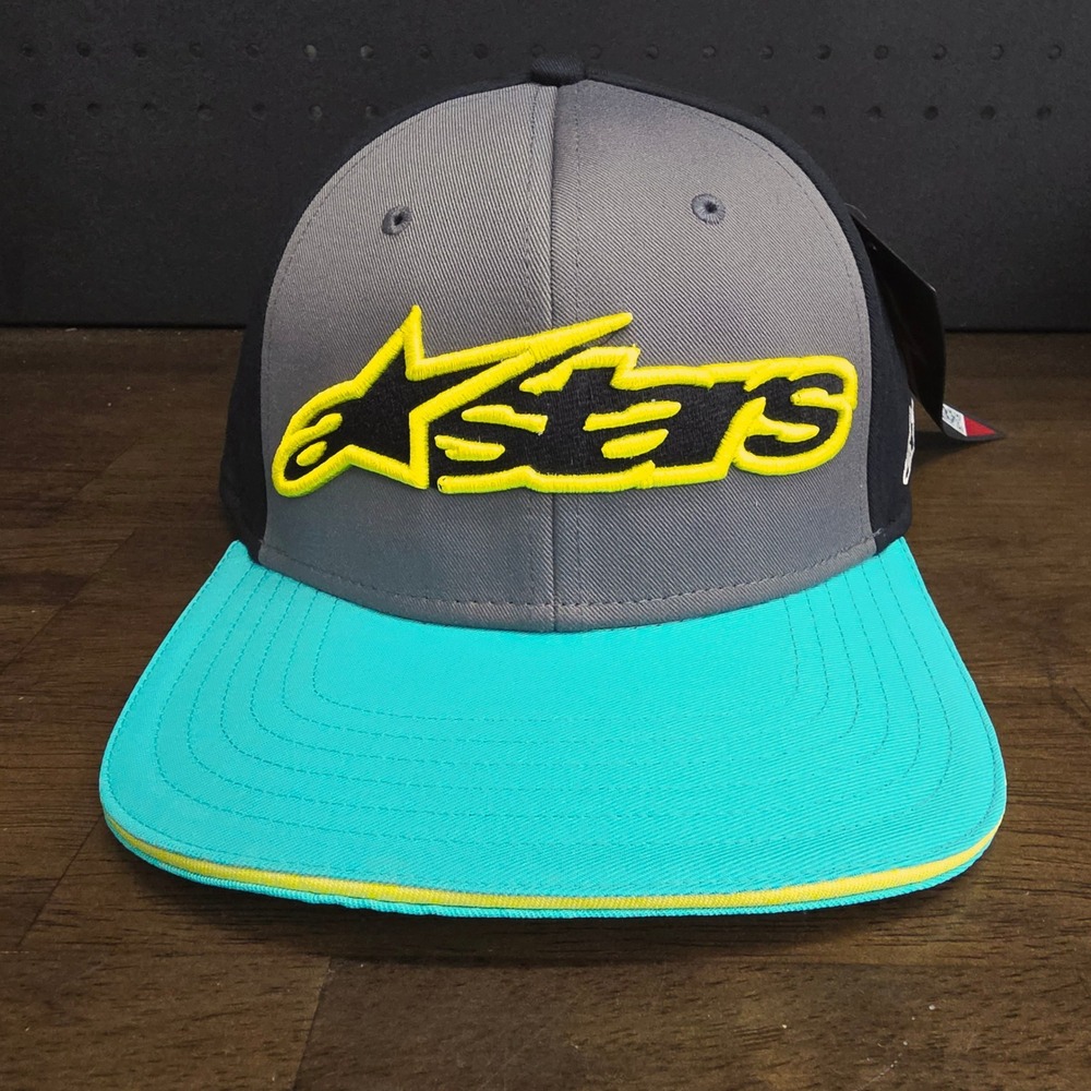 Alpinestars Heat Hat Mens Large-XL Charcoal Turquoise A-Flex Stretch Fit Cap Y2K